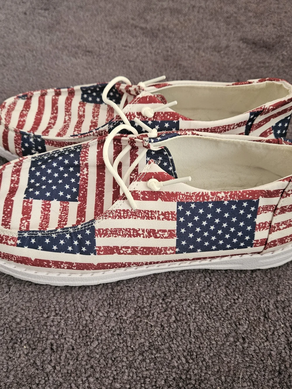 Source Unknown Men's Boat Shoes in Red, White, and Blue Flag Print